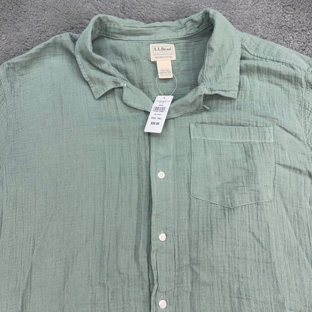 L.L. Bean‎ Cloud Gauze Shirt Mens XXXL Tall Sea Green Short Sleeve Button Up